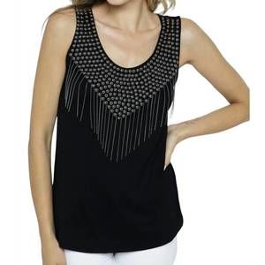 NEW VOCAL APPAREL studded tank top with fringes in black